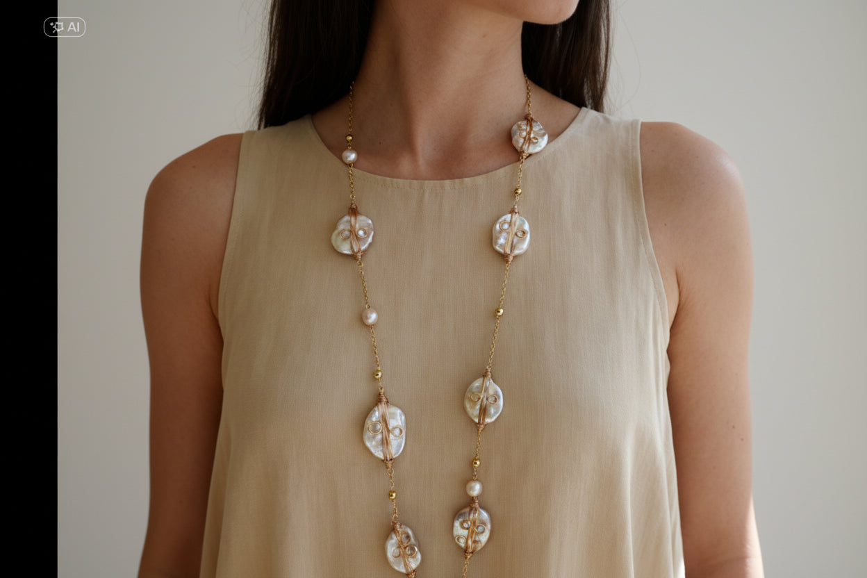 Collier long élégant avec perles naturelles – Bijou raffiné et intemporel