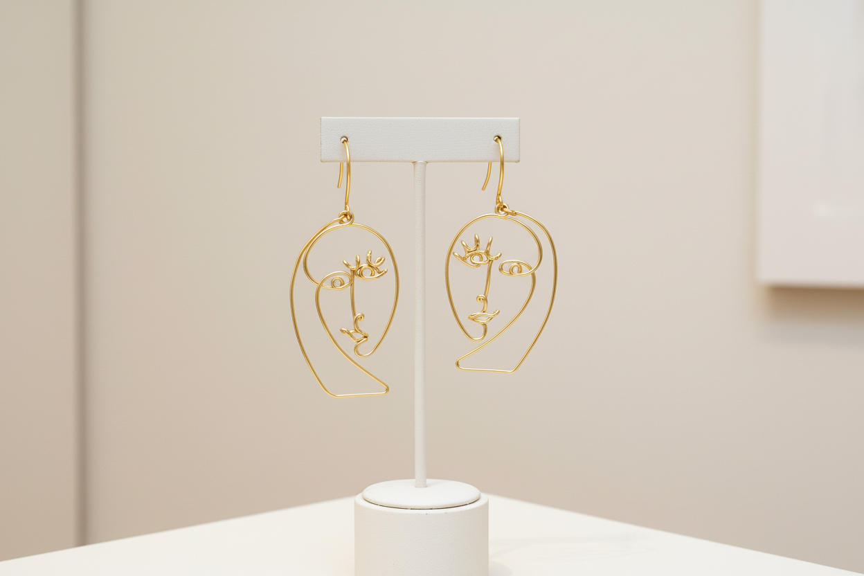 Boucles d’oreilles abstraites en fil, design contemporain élégant
