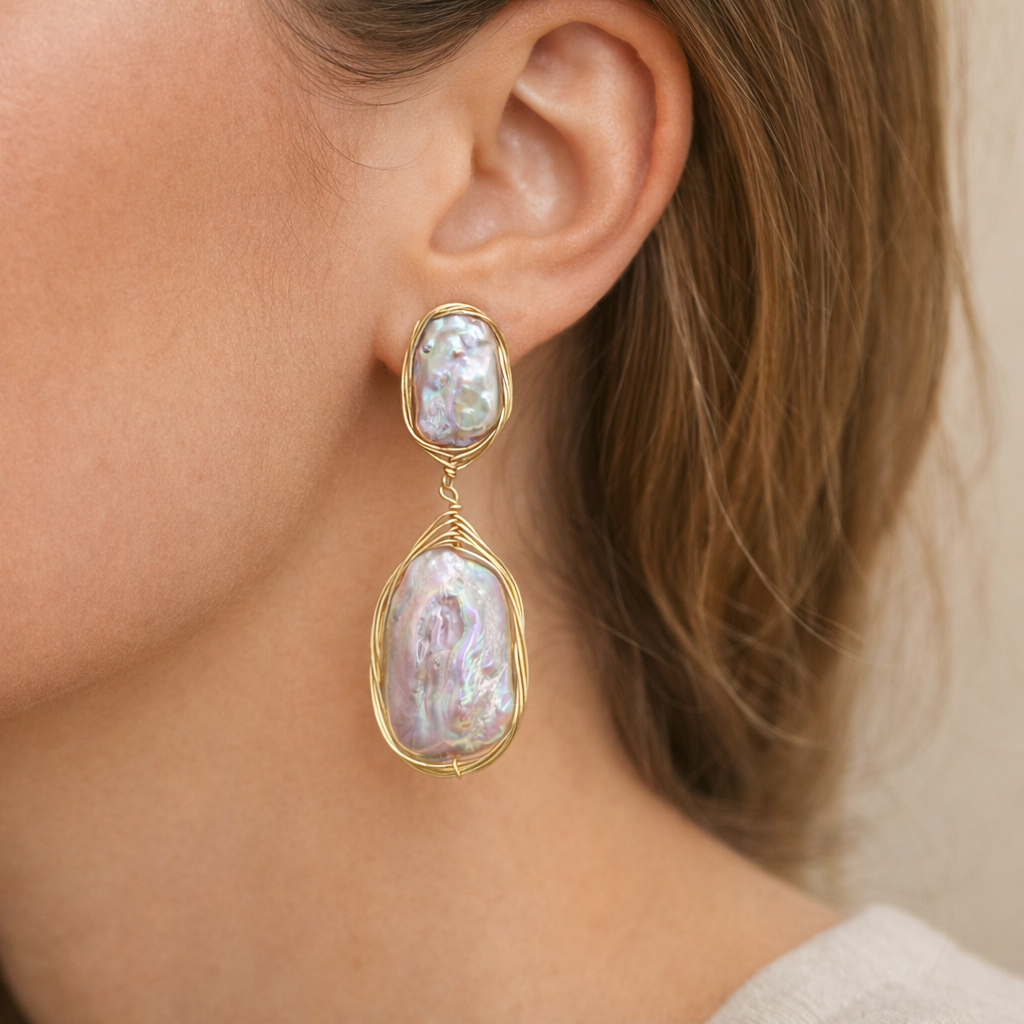 Boucles d’oreilles en nacre naturelle – Acier inoxydable