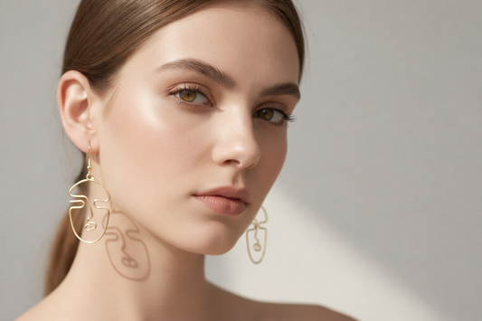 Boucles d’oreilles visage femme en fil doré – Fait main