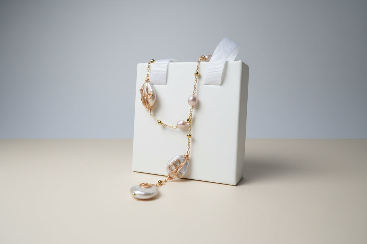 Collier long élégant avec perles naturelles – Bijou raffiné et intemporel