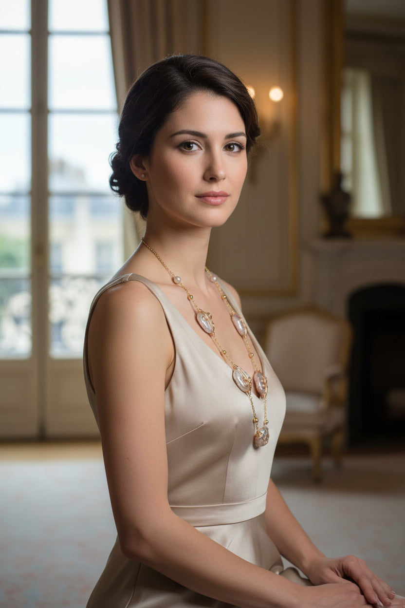 Collier long élégant avec perles naturelles – Bijou raffiné et intemporel