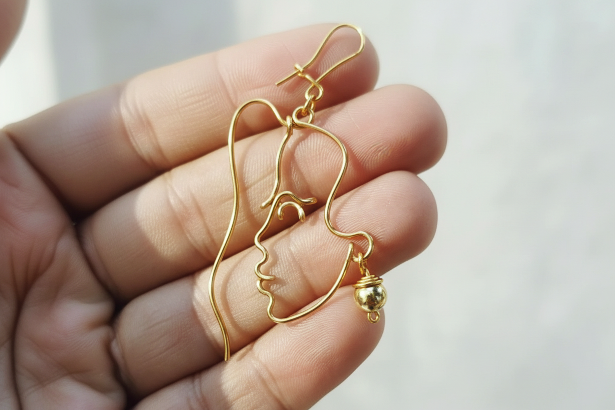 Boucle d’oreille en fil doré 