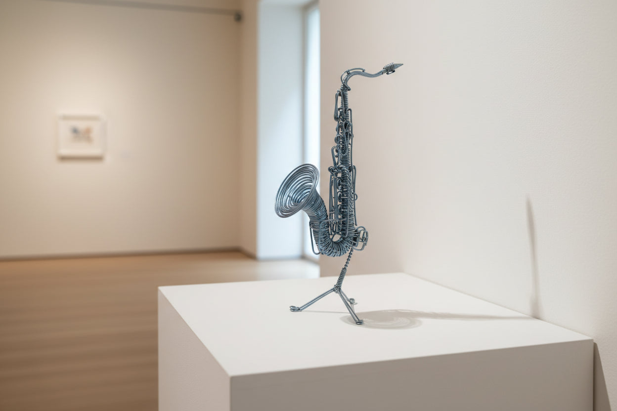 Sculpture de saxophone faite à la main – art en fil métallique