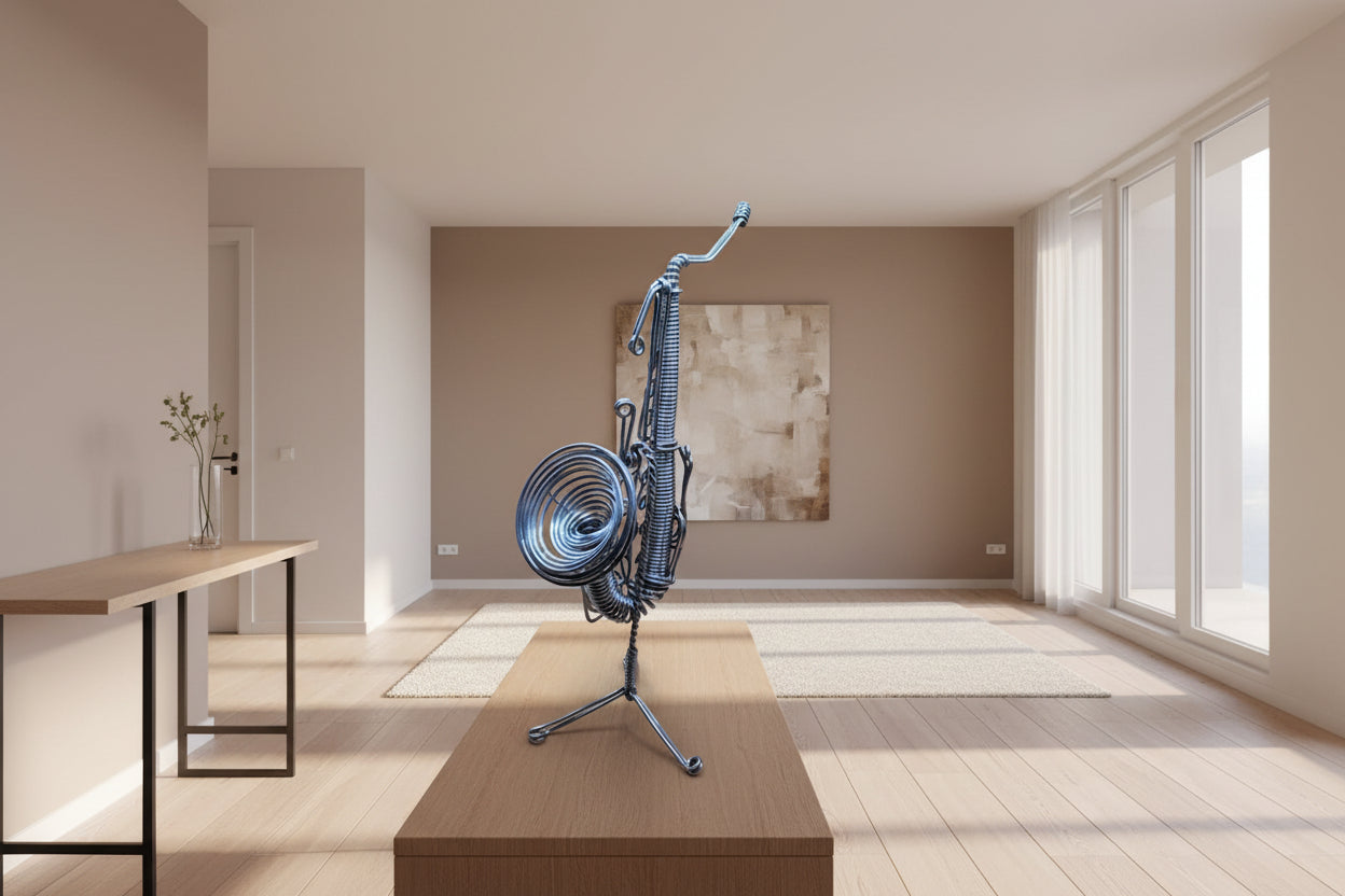 Sculpture de saxophone faite à la main – art en fil métallique