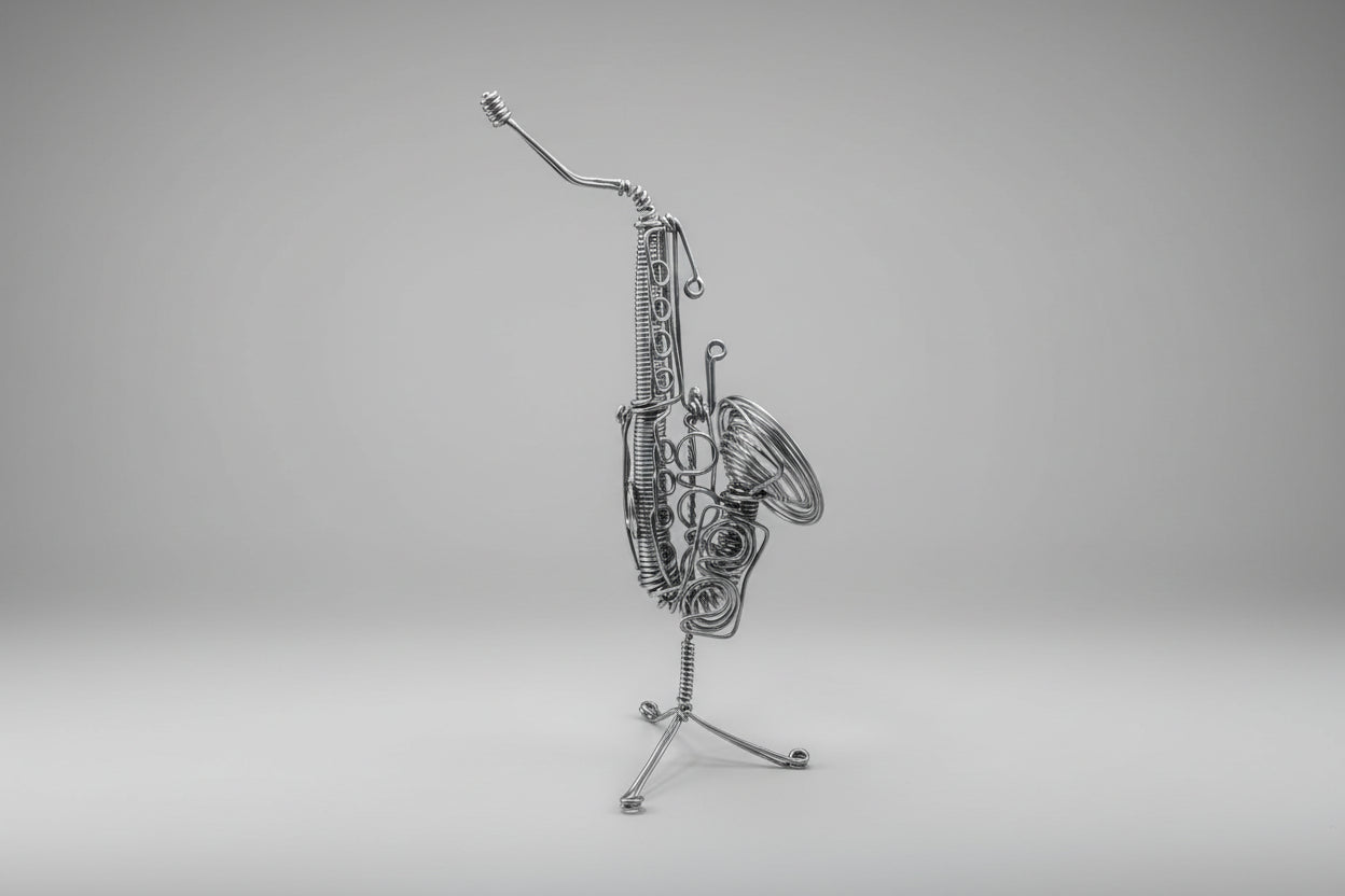 Sculpture de saxophone faite à la main – art en fil métallique